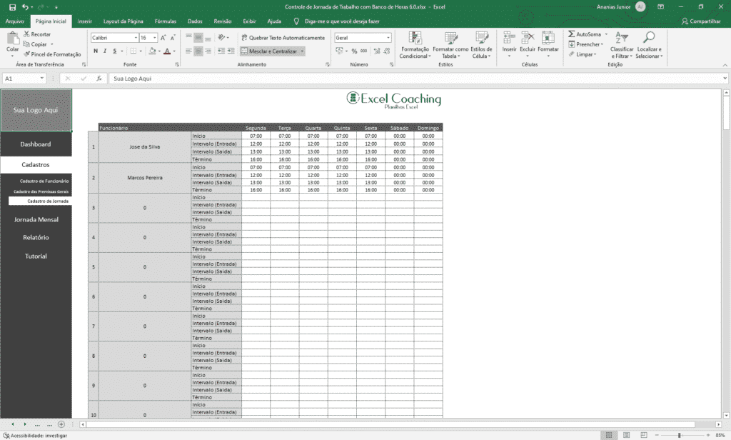 Planilha Controle De Horas Extras Banco De Horas Planilhas