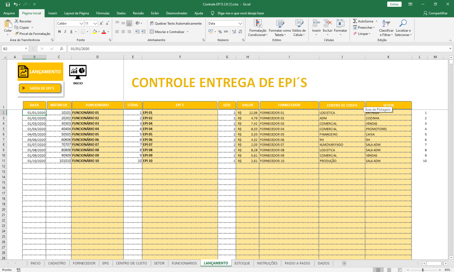 Planilha Controle De Epi Seguran A Do Trabalho Excel Coaching