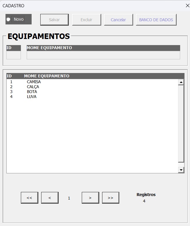 Planilha Controle de Obras com Jornada de Trabalho e EPI 6 Cadastro equipamentos EPI de obras
