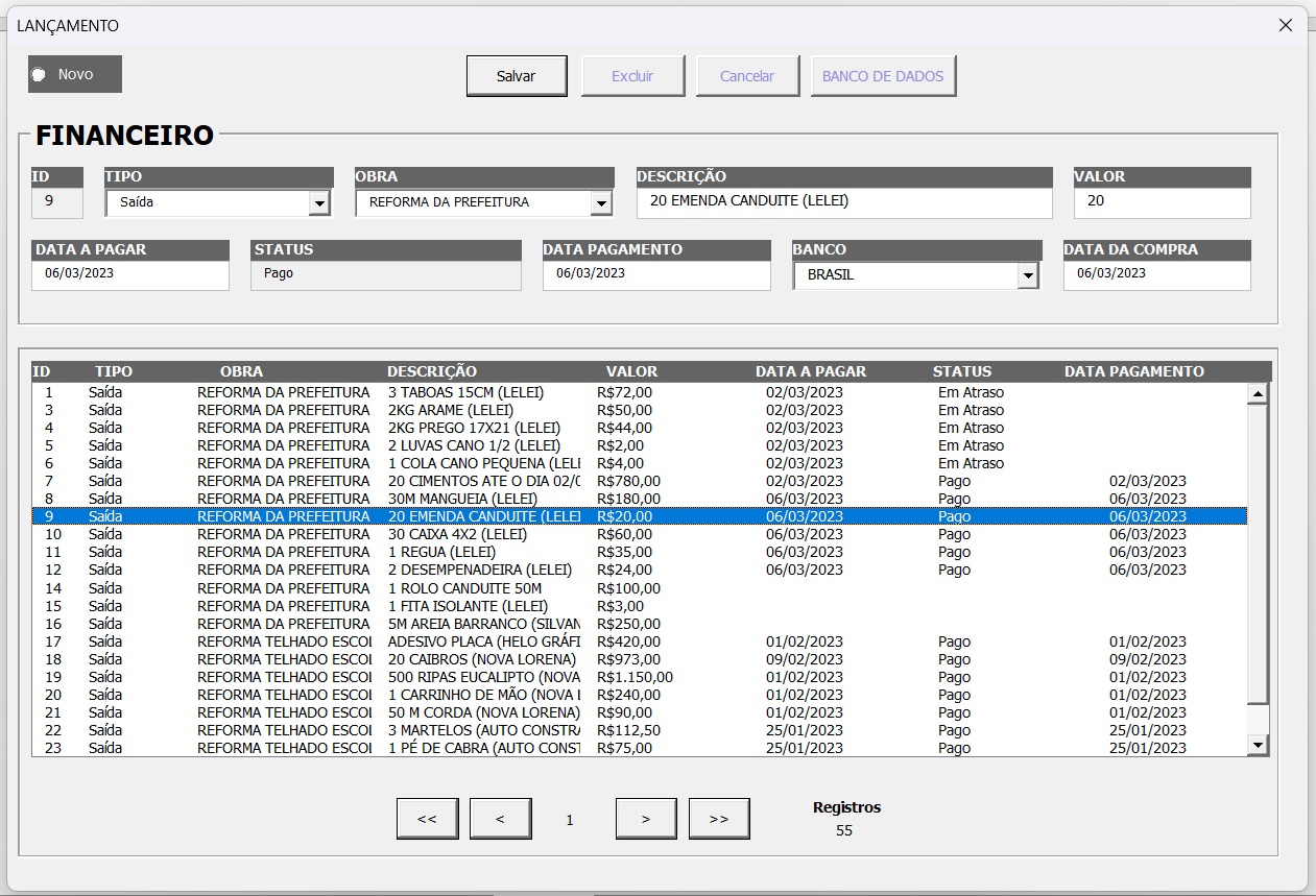 Planilha Controle de Obras com Jornada de Trabalho e EPI 9 controle de receitas e despesas de obras