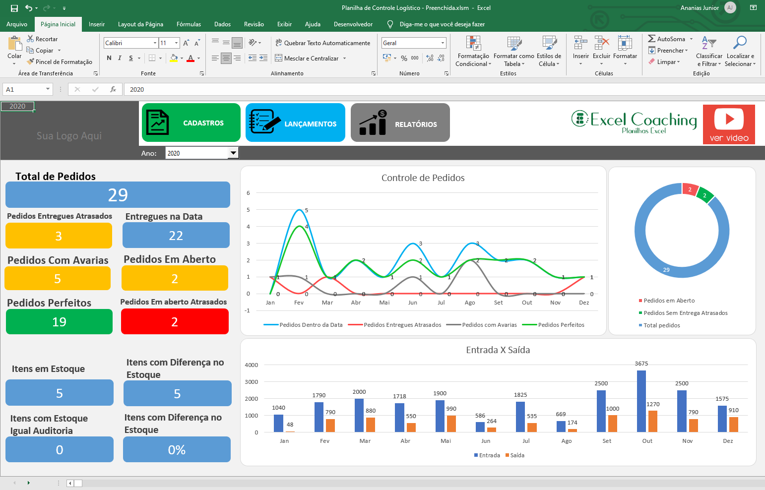 Planilha Controle Logístico Com Indicadores Estoque Pedidos E Custos Planilhas Excel 0814