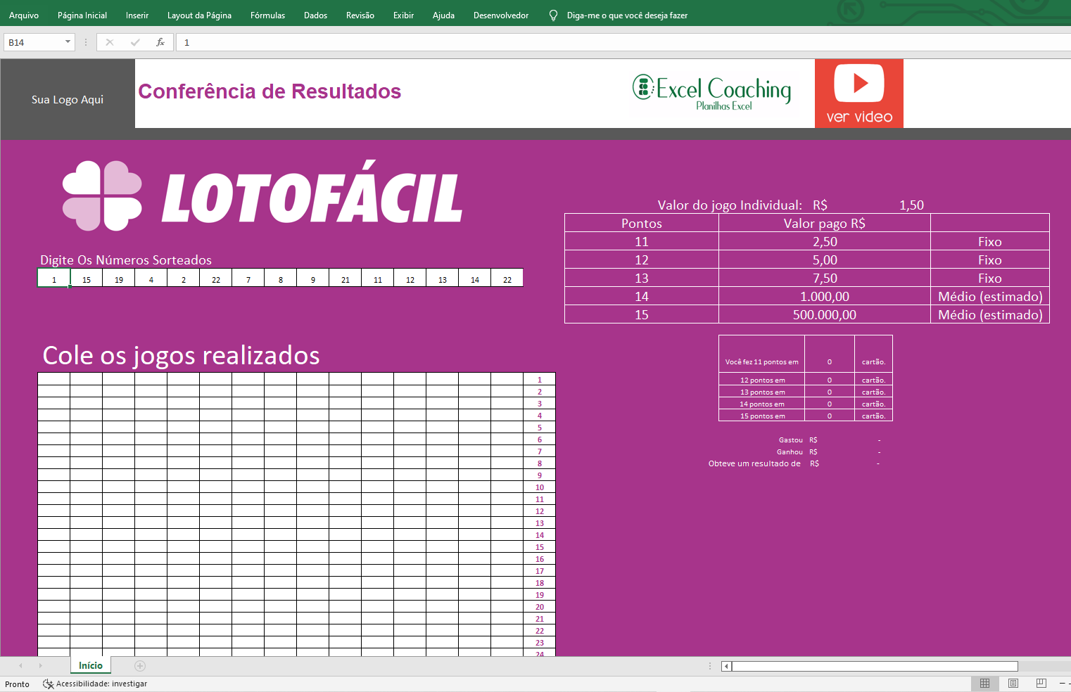 Planilha Lotofácil - Planilha Pronta para usar - Planilhas Prontas