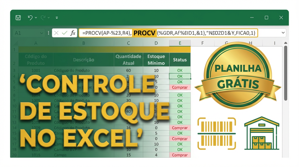 Planilha de Controle de Estoque no Excel com PROCV - Modelo Grátis