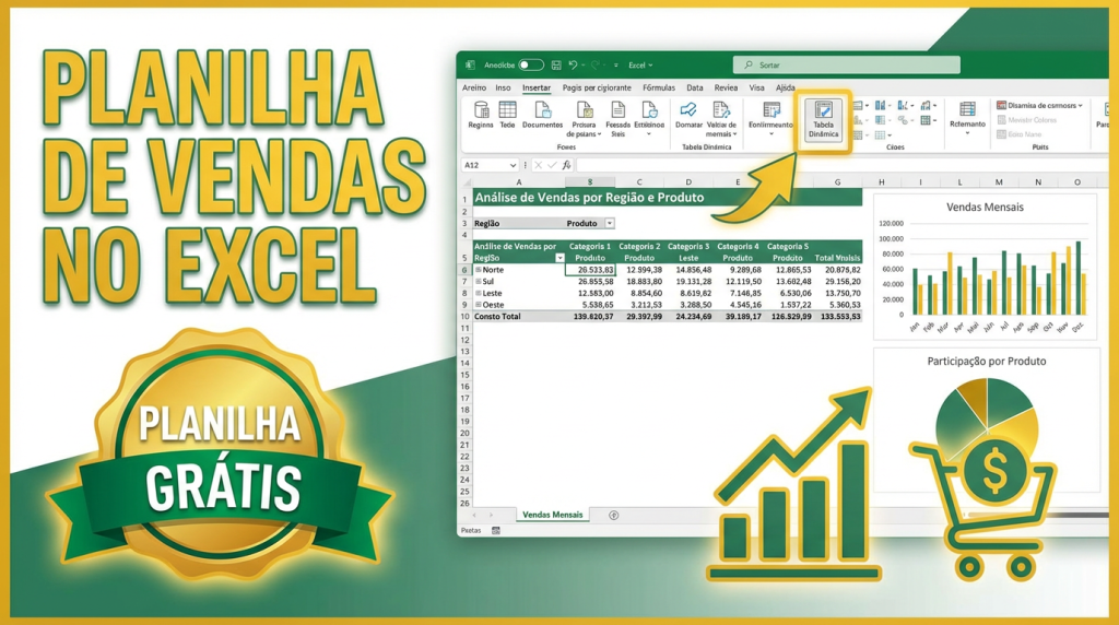 Planilha de Vendas no Excel com Tabela Dinâmica - Modelo Grátis